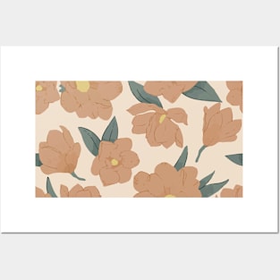 Warm peachy magnolias pattern Posters and Art